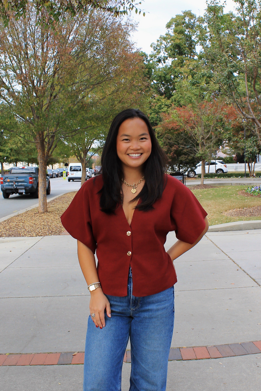 The Button Knit - Burgundy