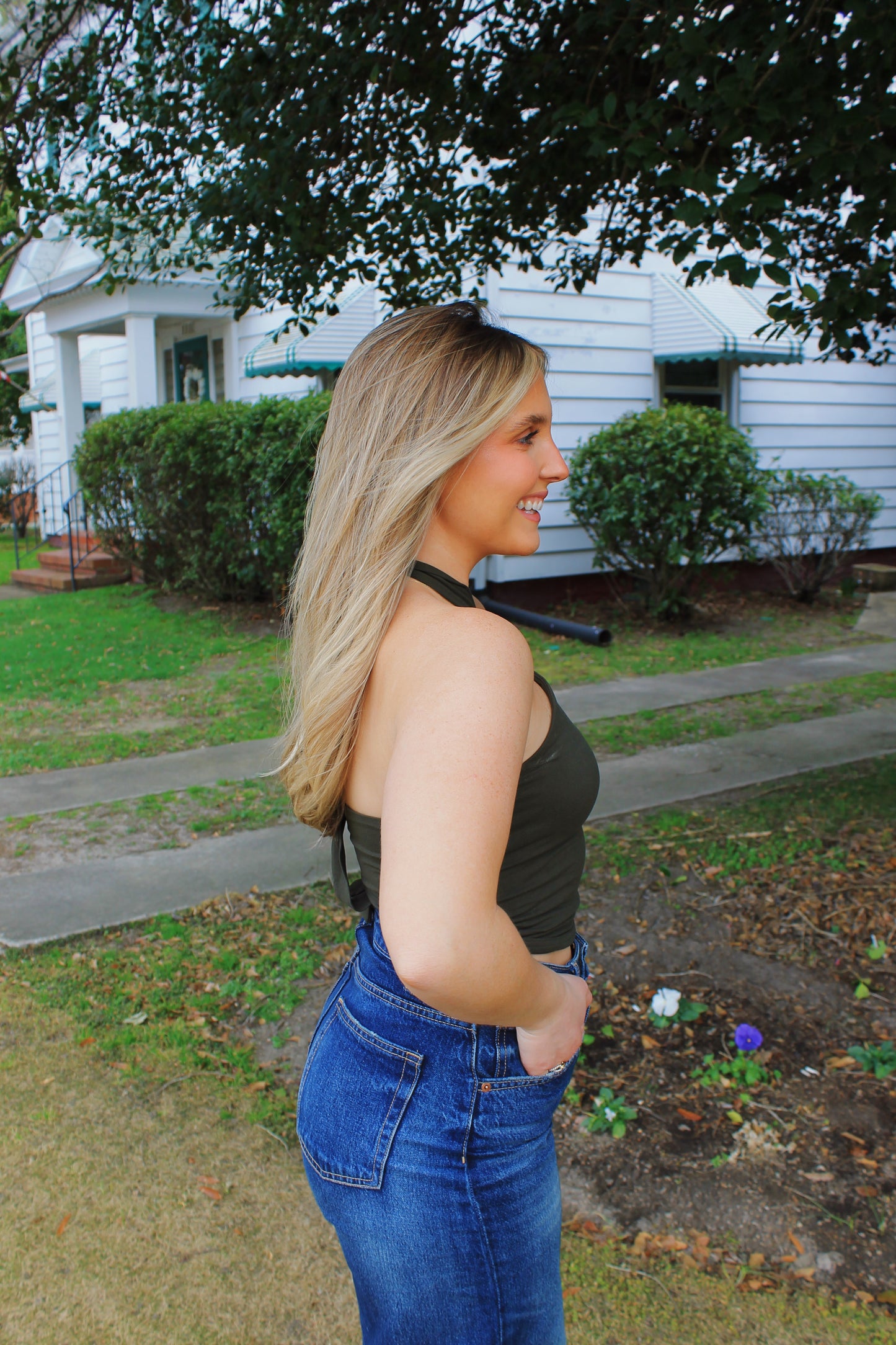 Olive Halter Top