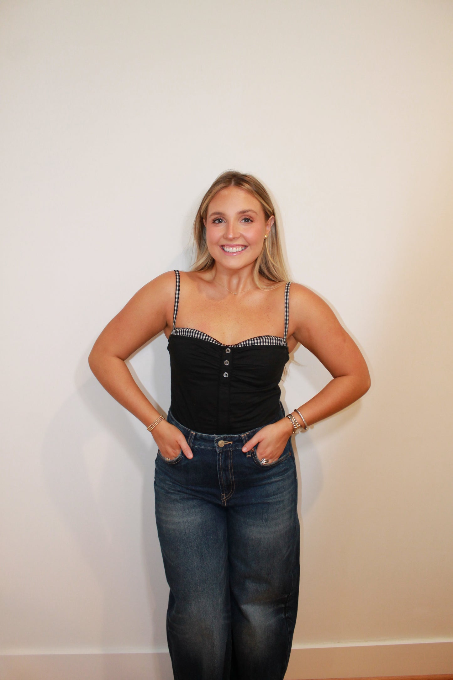 Black Gingham Checkered Top