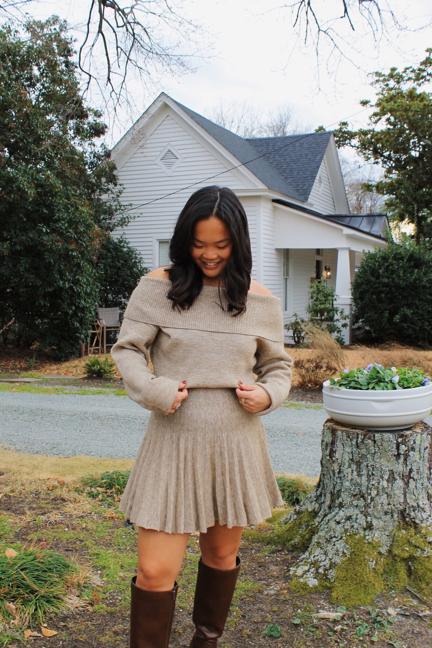 Knit Pleated Mini Dress