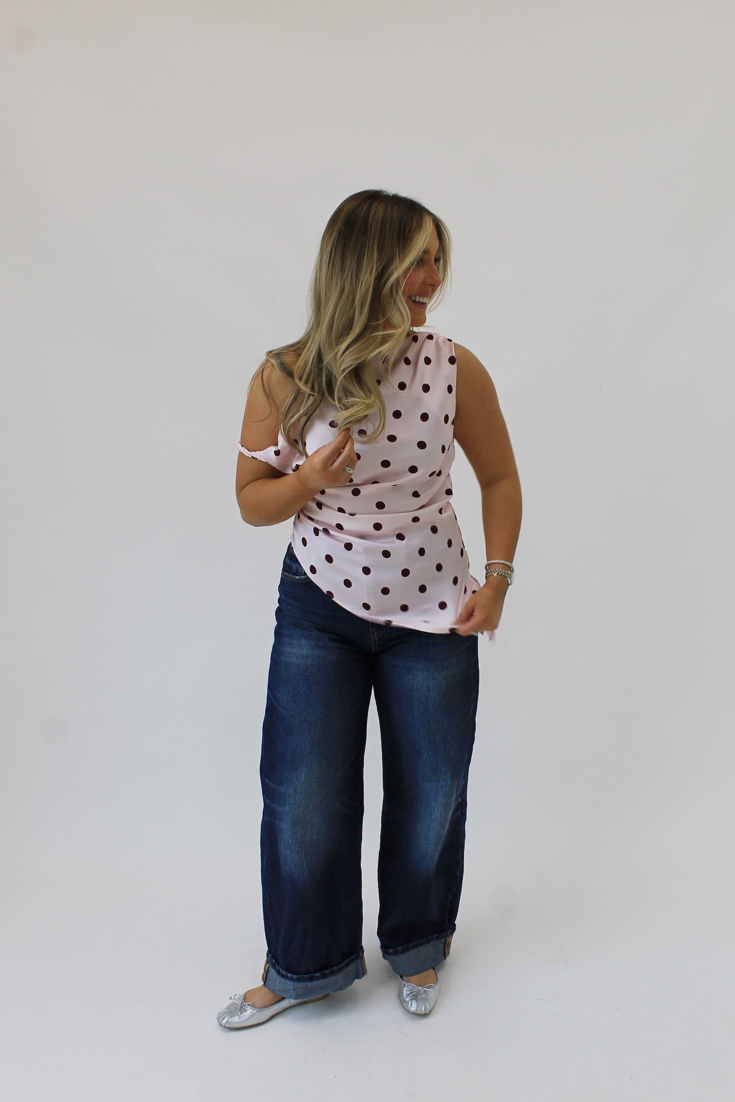 Polka Dot Shoulder Top