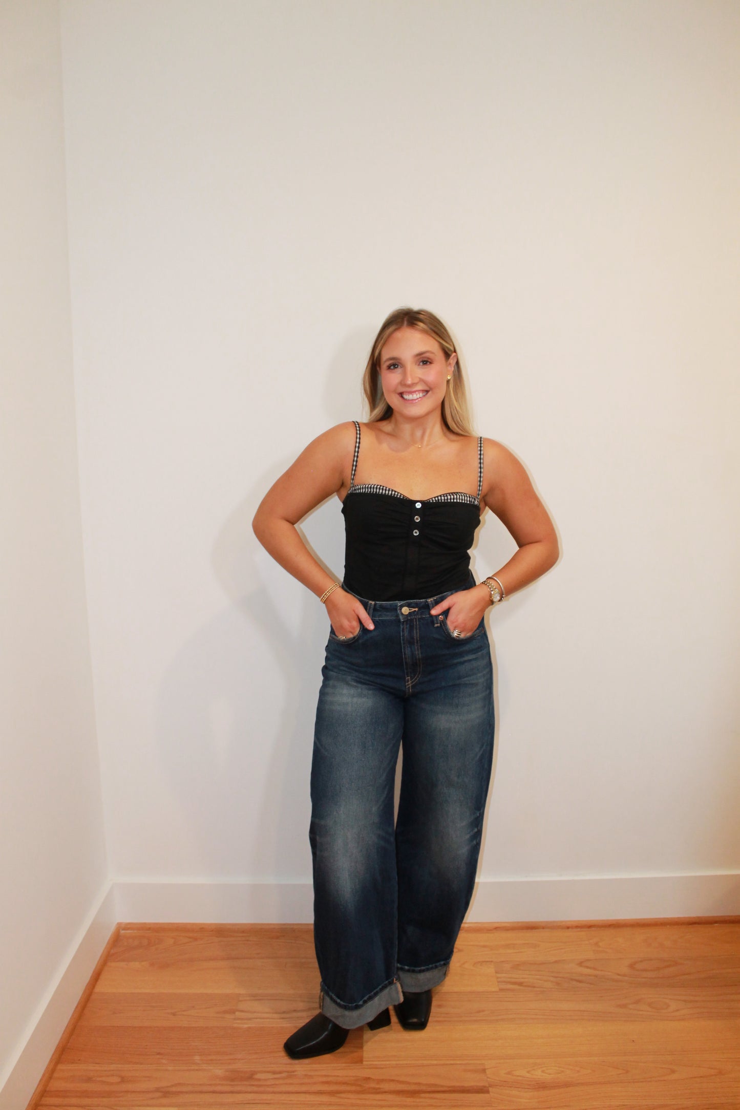 Black Gingham Checkered Top