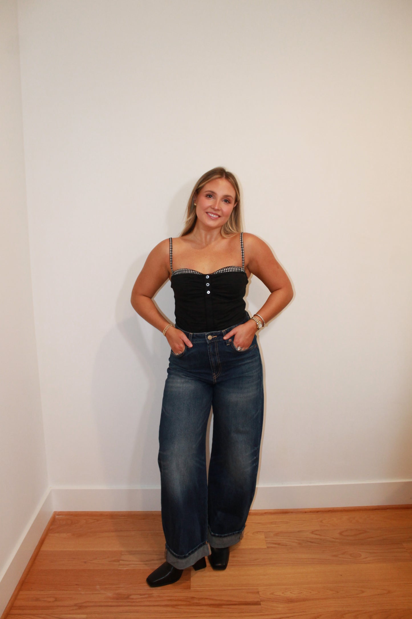 Black Gingham Checkered Top