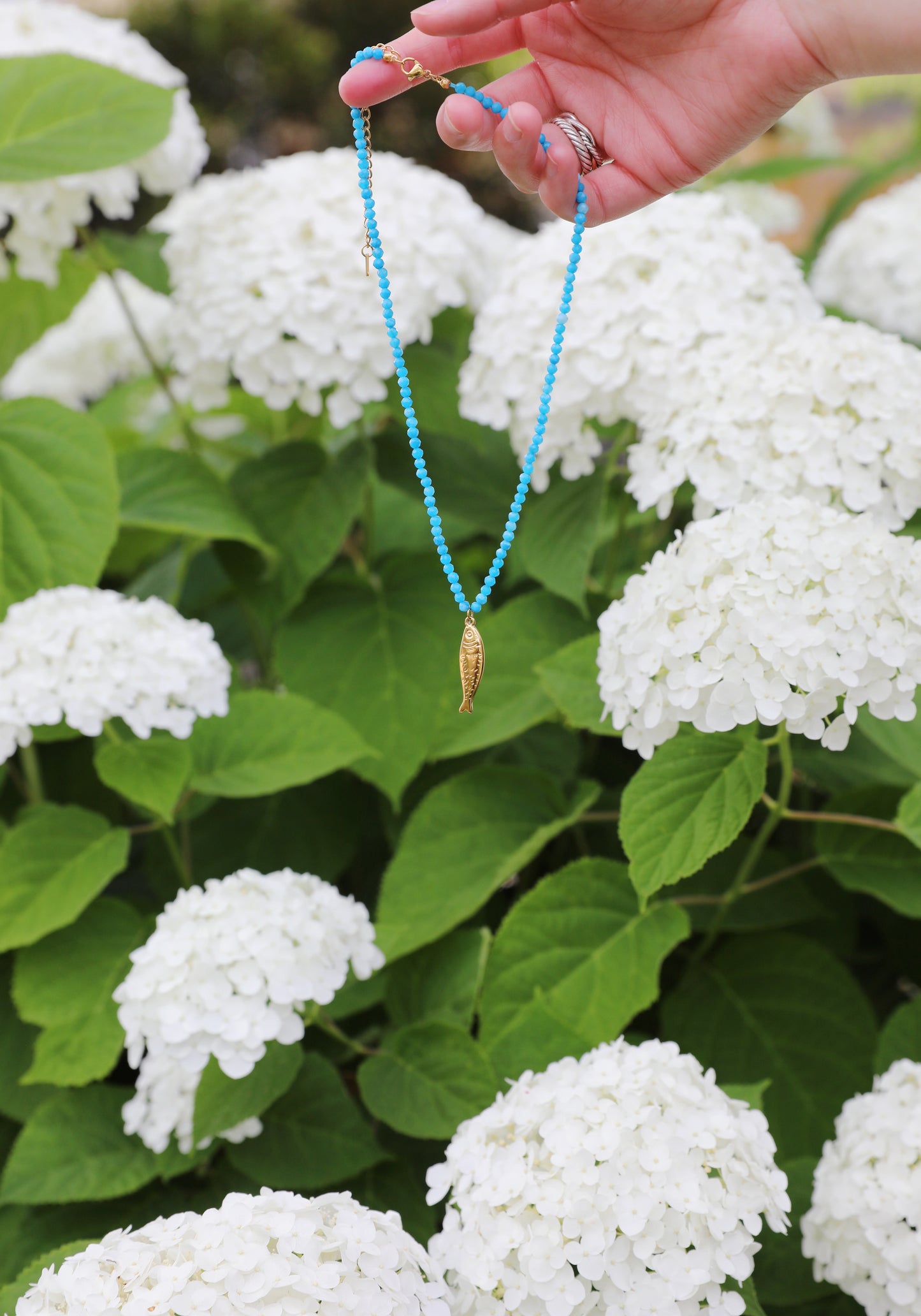 Blue Fish Beaded Necklace