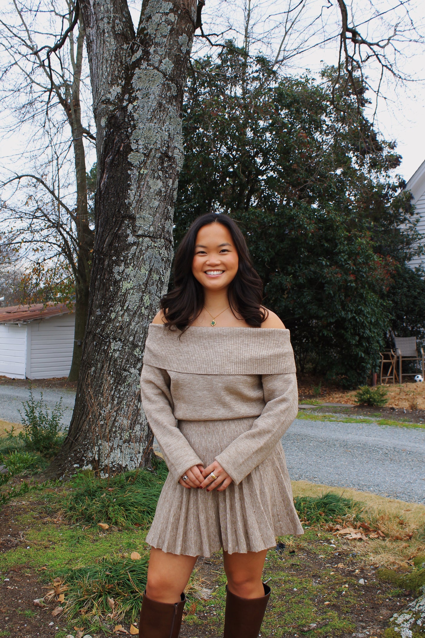 Knit Pleated Mini Dress