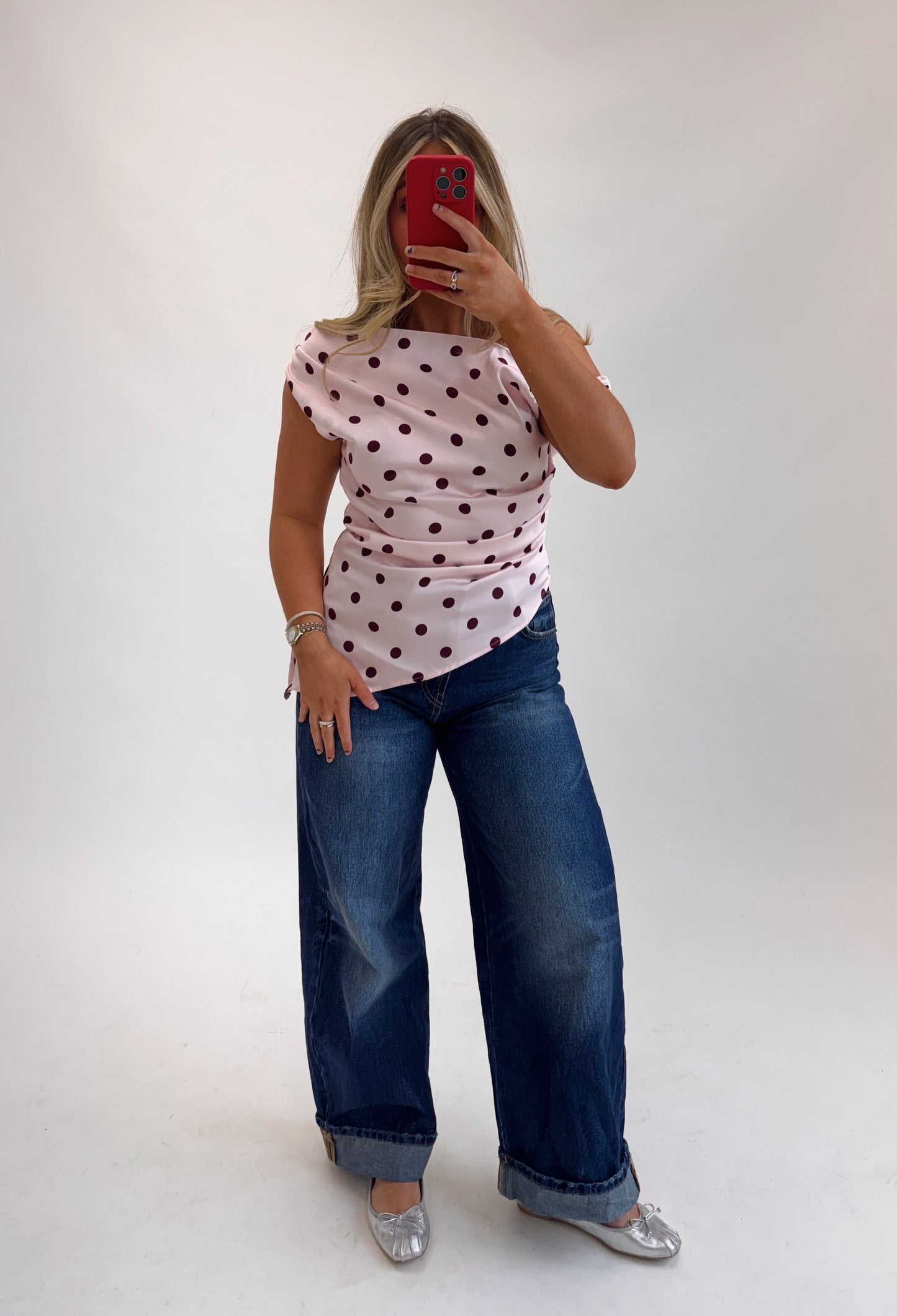 Polka Dot Shoulder Top