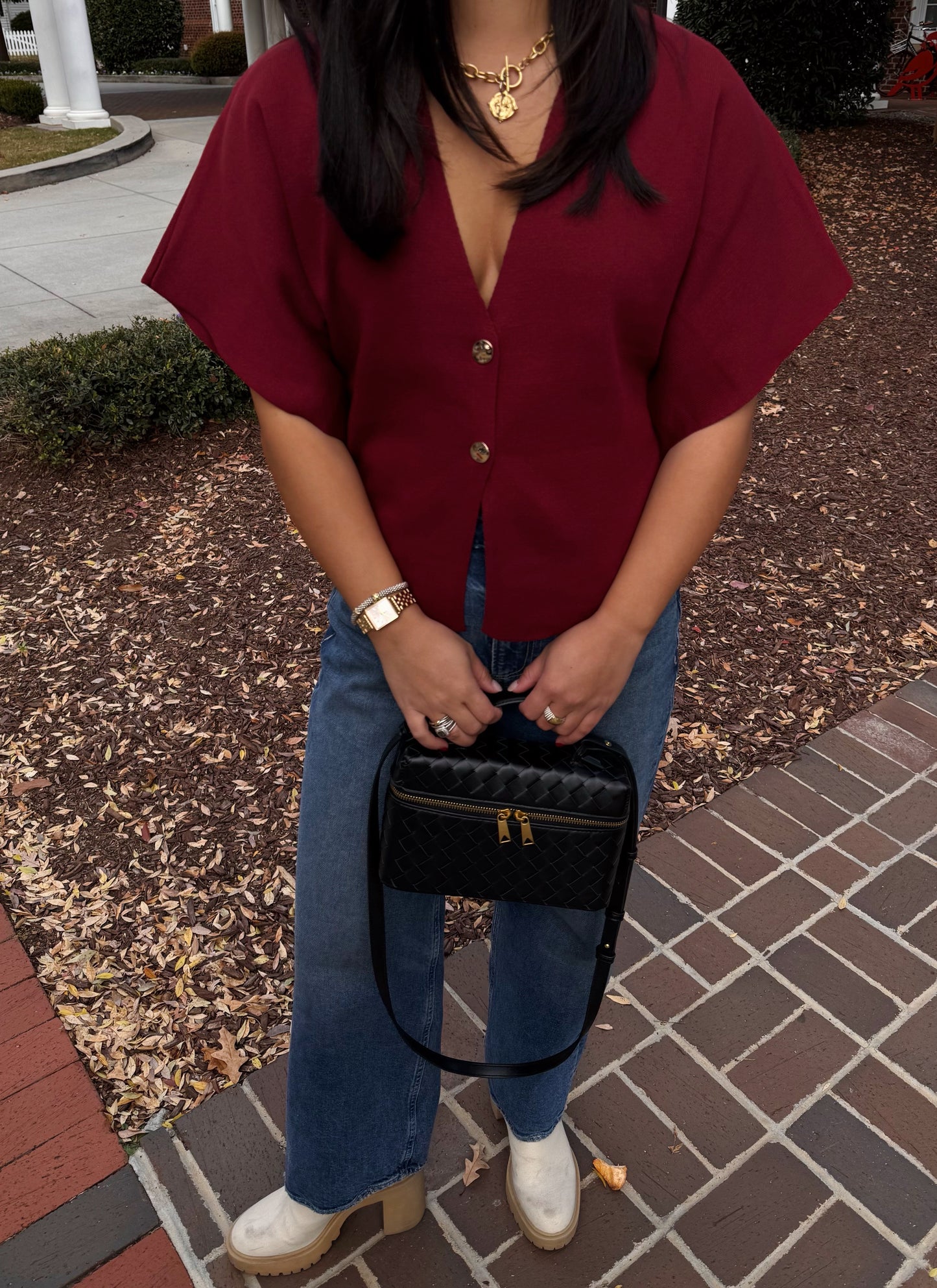 The Button Knit - Burgundy