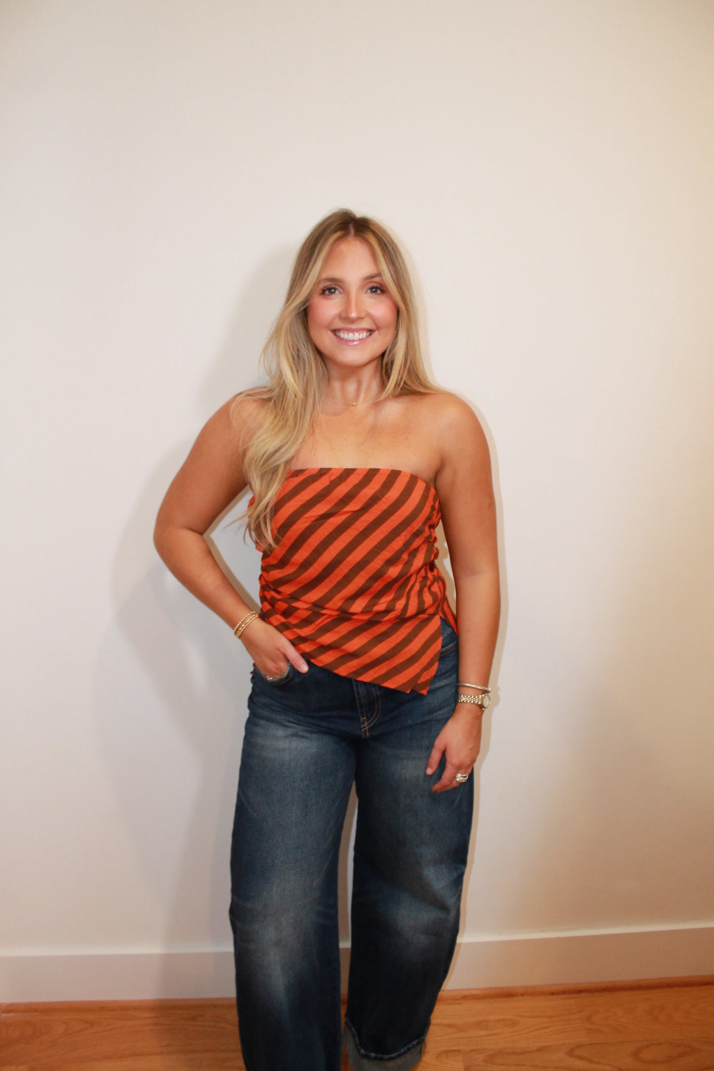 Fitted Strapless Stripe Top