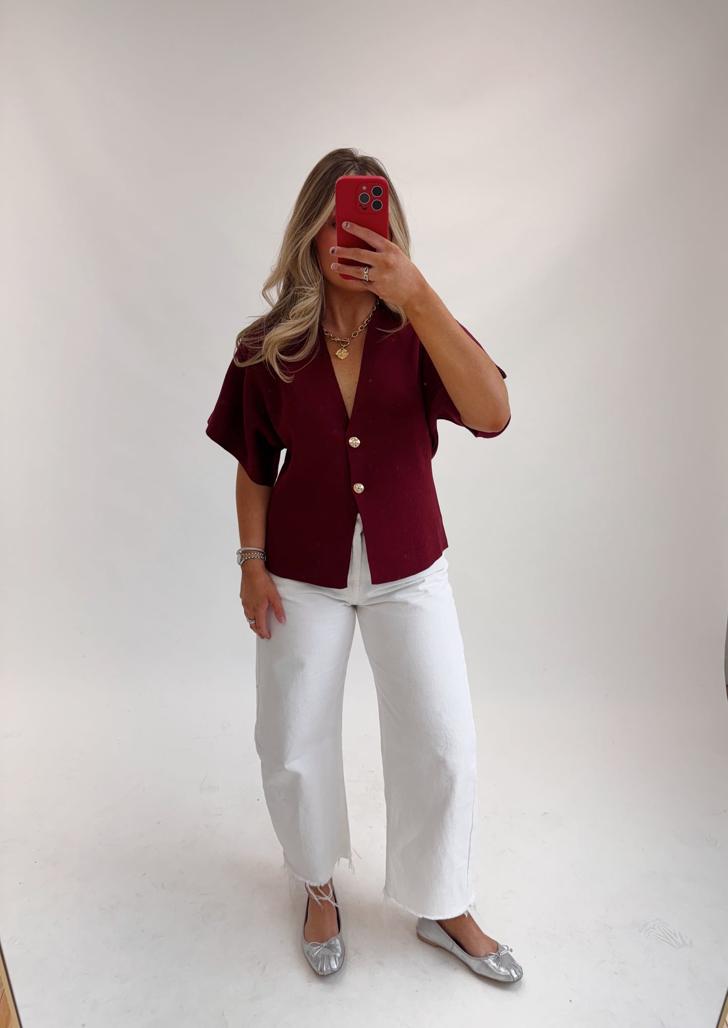 The Button Knit - Burgundy